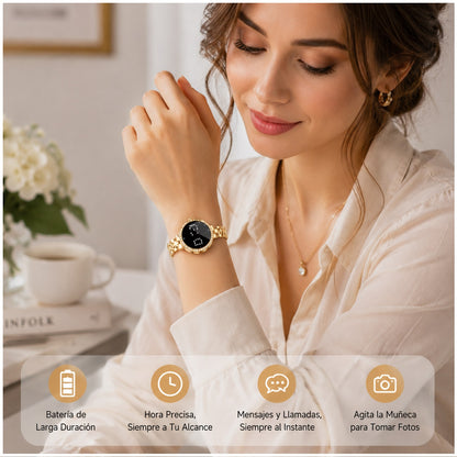 Pulsera Inteligente L6 Mujer IP67 Monitoreo de Salud, Cadena Metálica Elegante, Control por Gestos