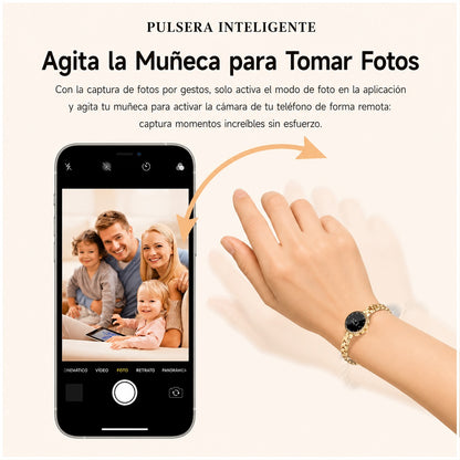 Pulsera Inteligente L6 Mujer IP67 Monitoreo de Salud, Cadena Metálica Elegante, Control por Gestos