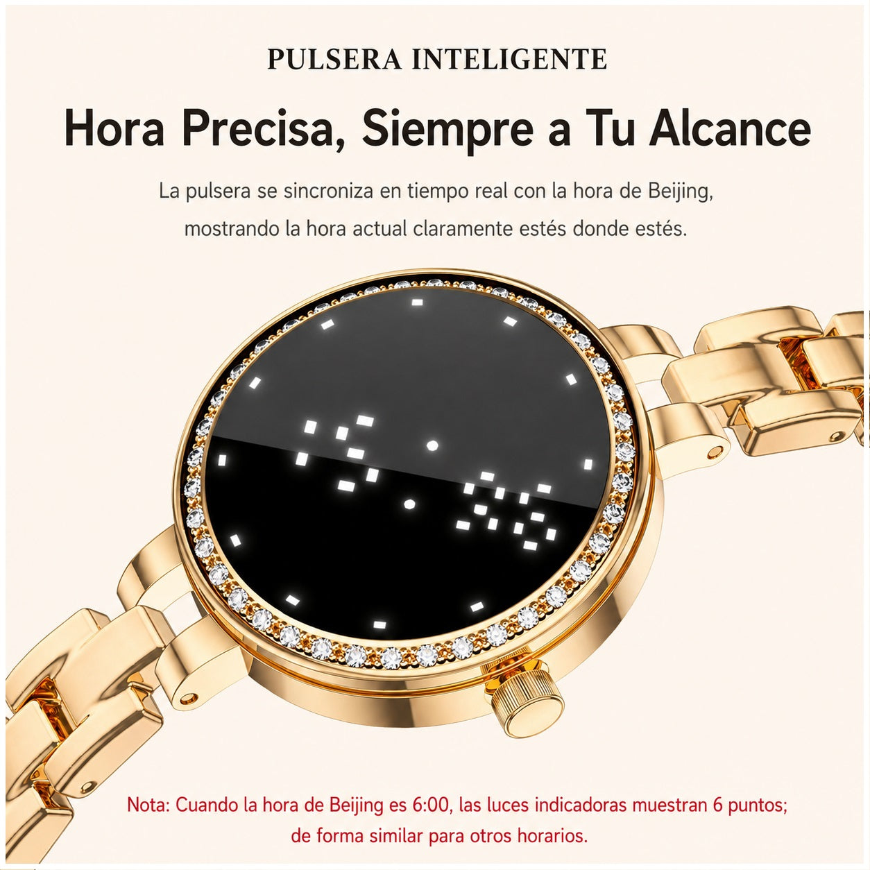 Pulsera Inteligente L6 Mujer IP67 Monitoreo de Salud, Cadena Metálica Elegante, Control por Gestos