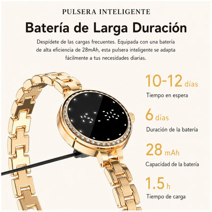 Pulsera Inteligente L6 Mujer IP67 Monitoreo de Salud, Cadena Metálica Elegante, Control por Gestos