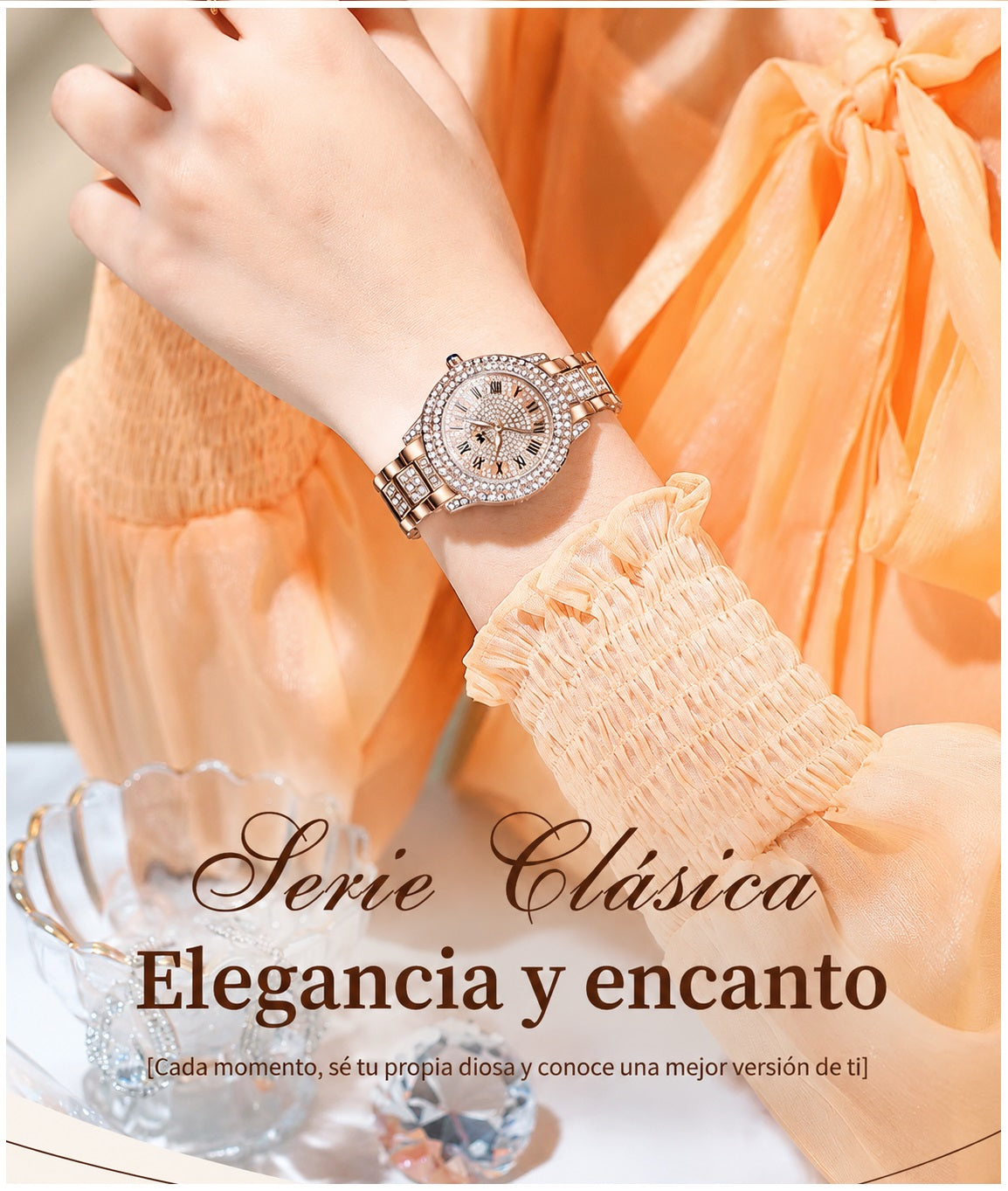 Reloj de Pulsera Elegante para Mujer con Cristales Incrustados, Acero Inoxidable, Movimiento Cuarzo y Resistencia al Agua 3ATM – Ideal para Uso Diario, Oficina y Eventos