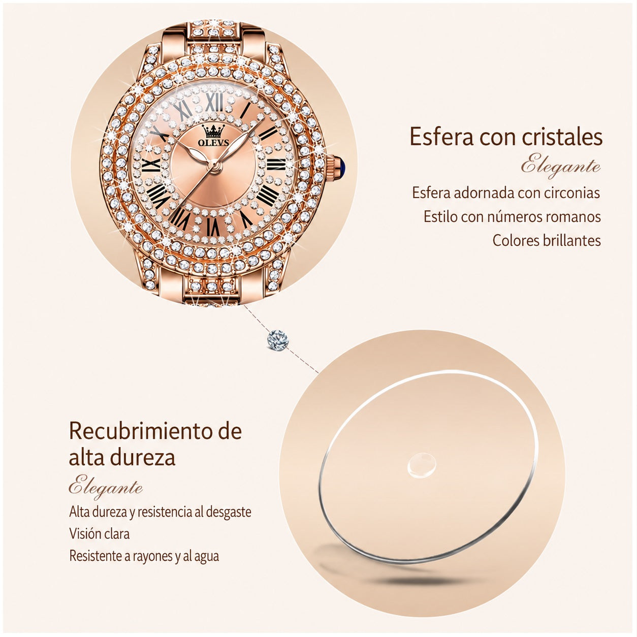 Reloj de Pulsera Elegante para Mujer con Cristales Incrustados, Acero Inoxidable, Movimiento Cuarzo y Resistencia al Agua 3ATM – Ideal para Uso Diario, Oficina y Eventos