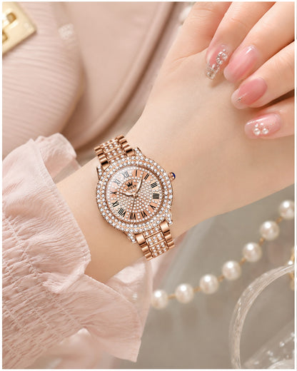 Reloj de Pulsera Elegante para Mujer con Cristales Incrustados, Acero Inoxidable, Movimiento Cuarzo y Resistencia al Agua 3ATM – Ideal para Uso Diario, Oficina y Eventos