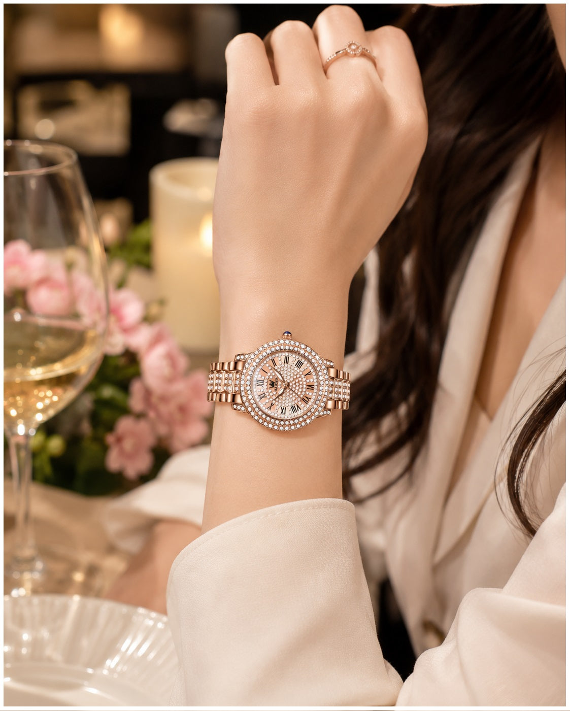 Reloj de Pulsera Elegante para Mujer con Cristales Incrustados, Acero Inoxidable, Movimiento Cuarzo y Resistencia al Agua 3ATM – Ideal para Uso Diario, Oficina y Eventos
