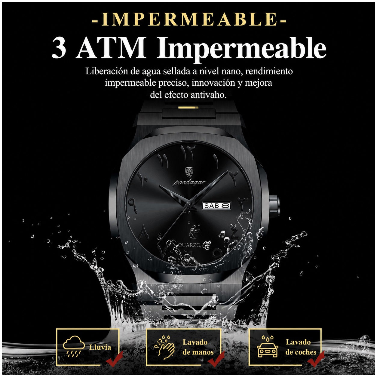 Reloj Analógico de Cuarzo para Hombre 41 mm con Calendario Día/Fecha, Acero Inoxidable, Resistente al Agua 3 ATM, Estilo Ejecutivo y Elegante para Uso Diario