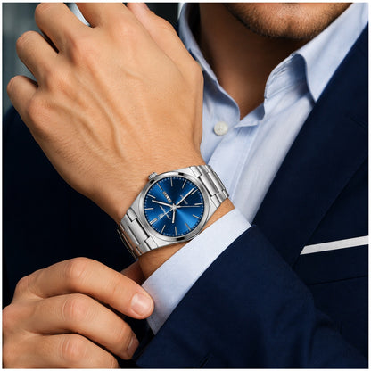 Reloj Analógico de Cuarzo para Hombre 40 mm con Calendario, Cristal Hardlex, Acero Inoxidable, 3 ATM Resistente al Agua, Diseño Elegante para Negocios y Uso Diario