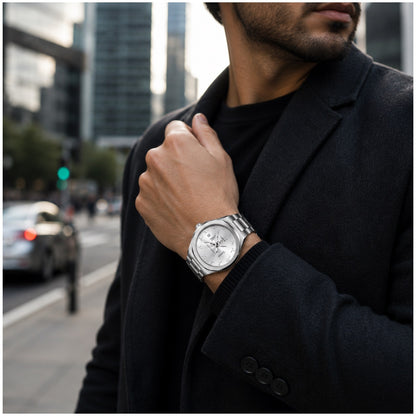 Reloj Analógico de Cuarzo para Hombre con Calendario Día y Fecha, Acero Inoxidable, Cristal Hardlex, Resistente al Agua 3 Bar, Estilo Clásico Ejecutivo y Casual