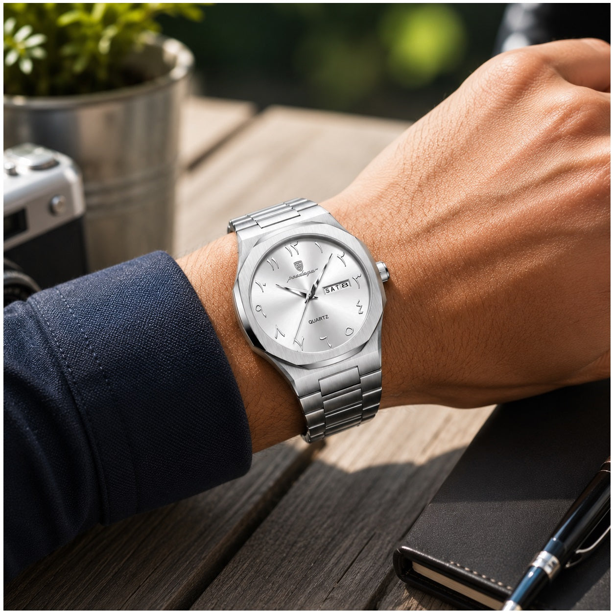Reloj Analógico de Cuarzo para Hombre con Calendario Día y Fecha, Acero Inoxidable, Cristal Hardlex, Resistente al Agua 3 Bar, Estilo Clásico Ejecutivo y Casual