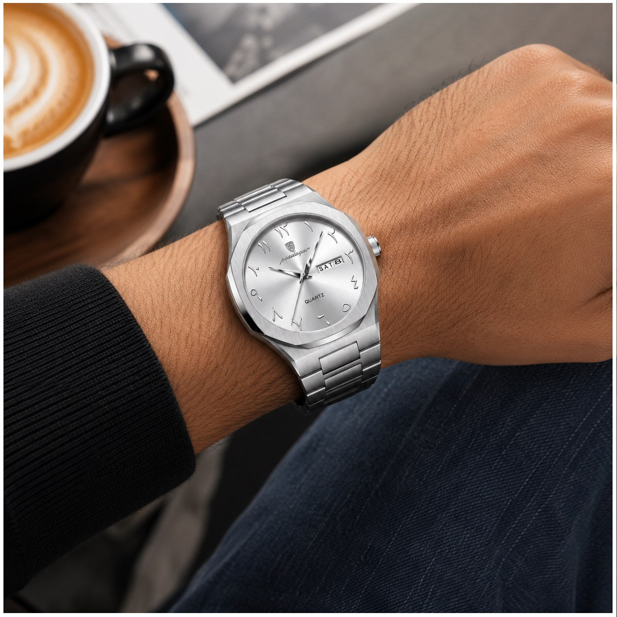 Reloj Analógico de Cuarzo para Hombre con Calendario Día y Fecha, Acero Inoxidable, Cristal Hardlex, Resistente al Agua 3 Bar, Estilo Clásico Ejecutivo y Casual