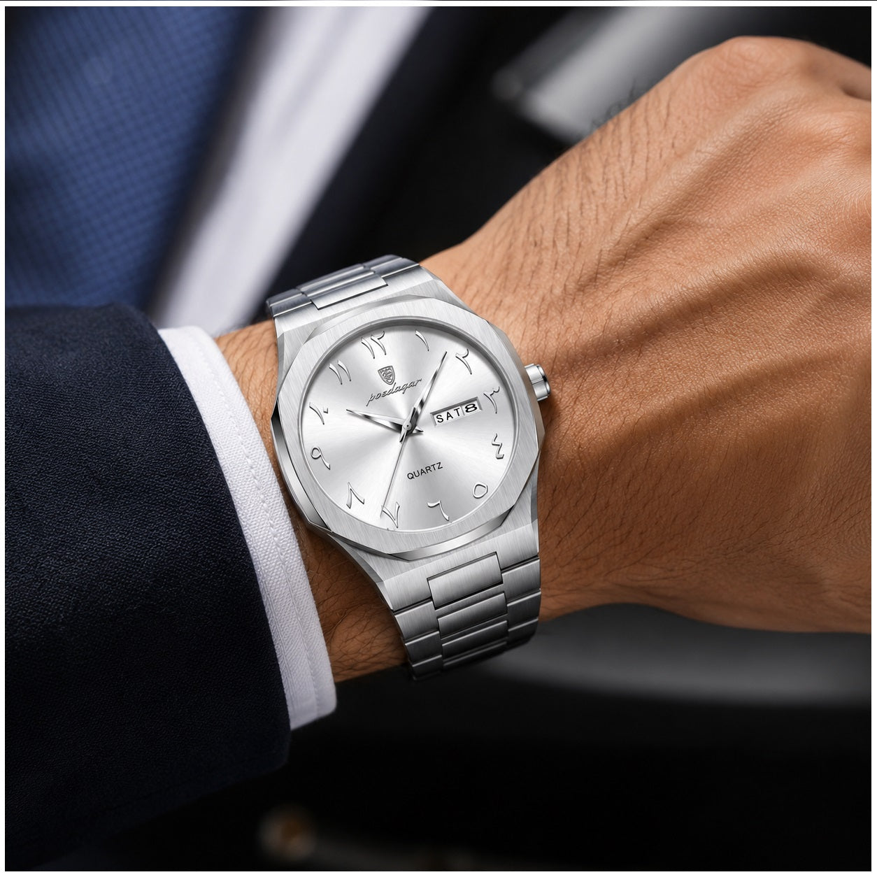 Reloj Analógico de Cuarzo para Hombre con Calendario Día y Fecha, Acero Inoxidable, Cristal Hardlex, Resistente al Agua 3 Bar, Estilo Clásico Ejecutivo y Casual