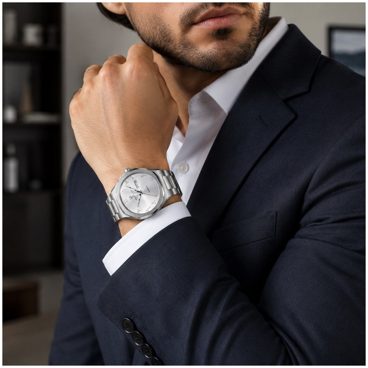 Reloj Analógico de Cuarzo para Hombre con Calendario Día y Fecha, Acero Inoxidable, Cristal Hardlex, Resistente al Agua 3 Bar, Estilo Clásico Ejecutivo y Casual