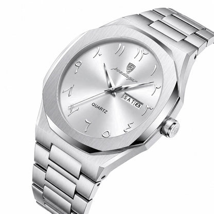 Reloj Analógico de Cuarzo para Hombre con Calendario Día y Fecha, Acero Inoxidable, Cristal Hardlex, Resistente al Agua 3 Bar, Estilo Clásico Ejecutivo y Casual