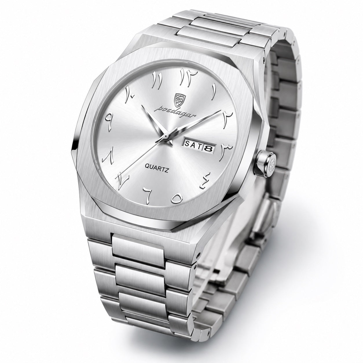 Reloj Analógico de Cuarzo para Hombre con Calendario Día y Fecha, Acero Inoxidable, Cristal Hardlex, Resistente al Agua 3 Bar, Estilo Clásico Ejecutivo y Casual