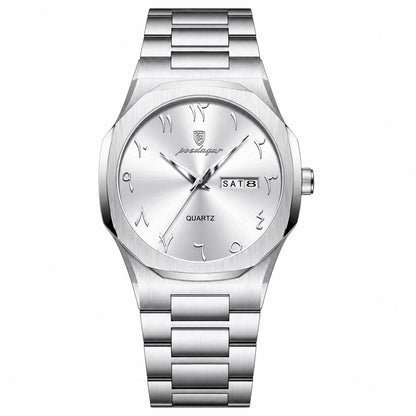 Reloj Analógico de Cuarzo para Hombre con Calendario Día y Fecha, Acero Inoxidable, Cristal Hardlex, Resistente al Agua 3 Bar, Estilo Clásico Ejecutivo y Casual