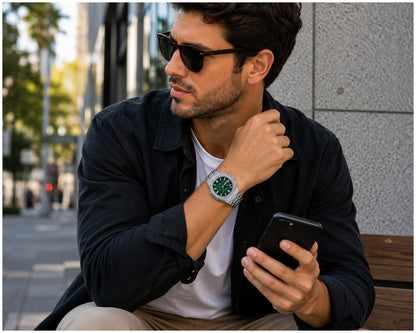 Reloj Analógico de Cuarzo Hombre 40 mm Acero Inoxidable con Calendario, Agujas Luminosas, Cierre Mariposa y Resistencia al Agua 3 BAR