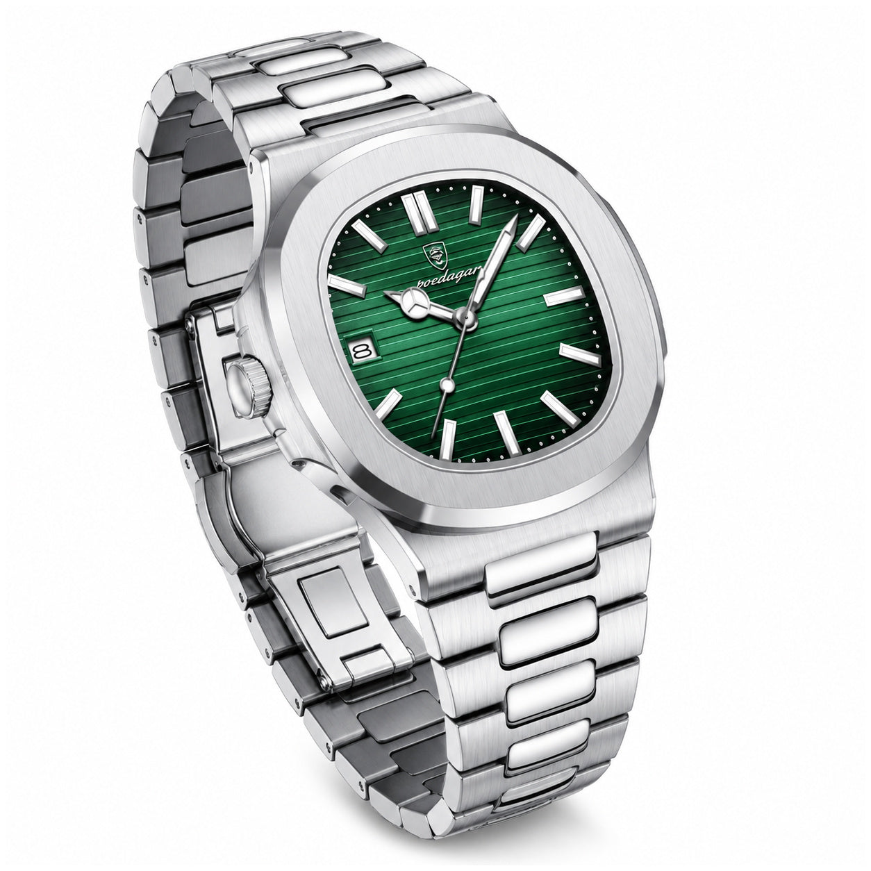 Reloj Analógico de Cuarzo Hombre 40 mm Acero Inoxidable con Calendario, Agujas Luminosas, Cierre Mariposa y Resistencia al Agua 3 BAR
