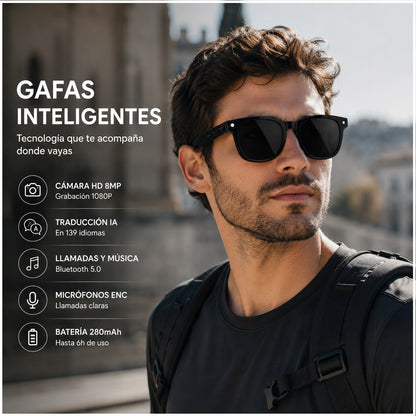 Gafas Inteligentes con IA M8AI Cámara HD 8MP Traducción en Tiempo Real Bluetooth y Grabación 1080P