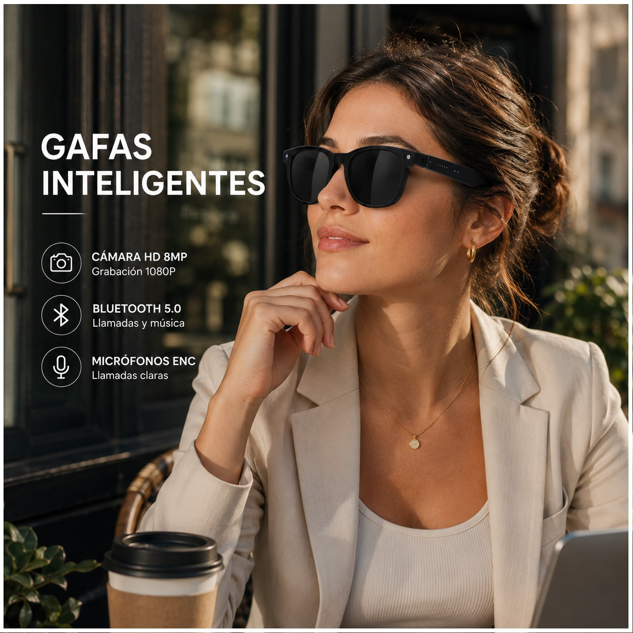 Gafas Inteligentes con IA M8AI Cámara HD 8MP Traducción en Tiempo Real Bluetooth y Grabación 1080P
