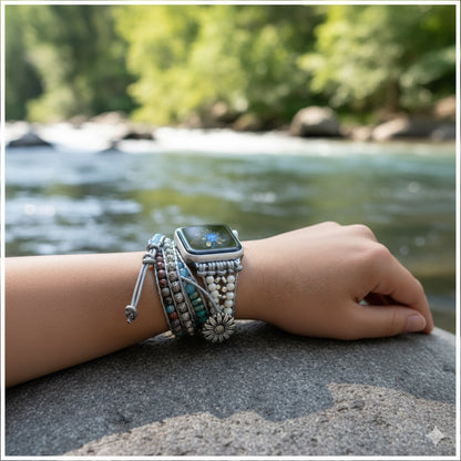 Correa Boho Trenzada para Apple Watch 42/44mm con Piedras Naturales, Estilo Luxury-Trendy