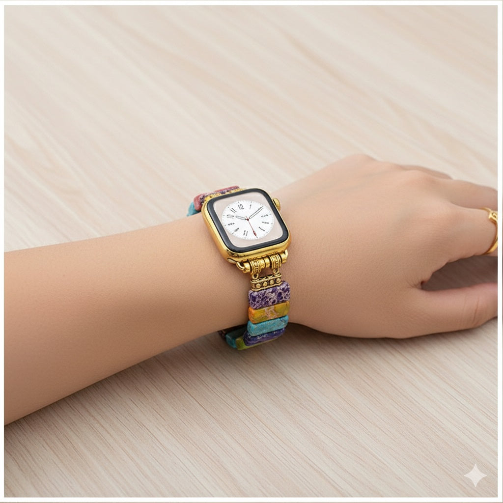 Correa Elástica Multicolor de Piedras Naturales para Apple Watch 42/44 mm Gemas Pulidas