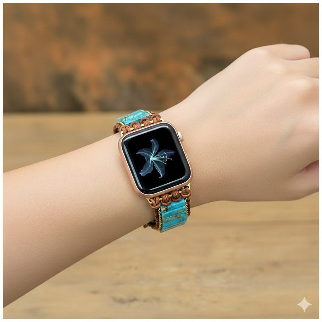 Correa Bohemia de Turquesa para Apple Watch (42/44mm) Diseño Artesanal, Piedras Naturales