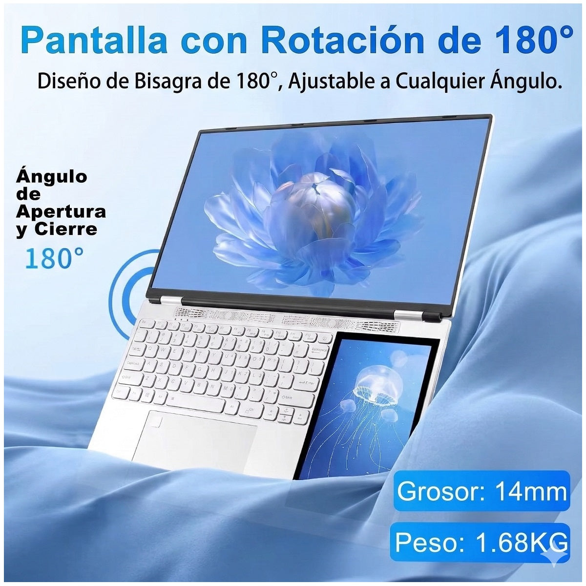 Notebook Dual Screen 15.6” Full HD + Pantalla Secundaria 7” | 16GB RAM DDR5 | 512GB SSD | Intel Quad-Core hasta 3.4GHz | Windows 11 Pro | Webcam Magnética