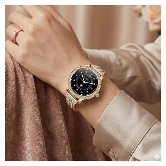 Smartwatch Elegante para Mujer Llamadas Bluetooth Monitor de Salud, Multideporte Correa Metálica