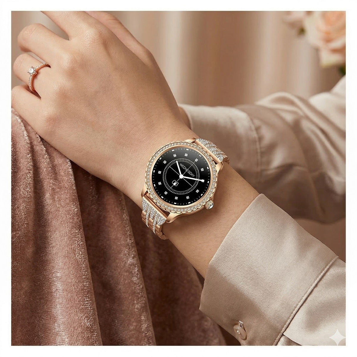 Smartwatch Elegante para Mujer Llamadas Bluetooth Monitor de Salud, Multideporte Correa Metálica