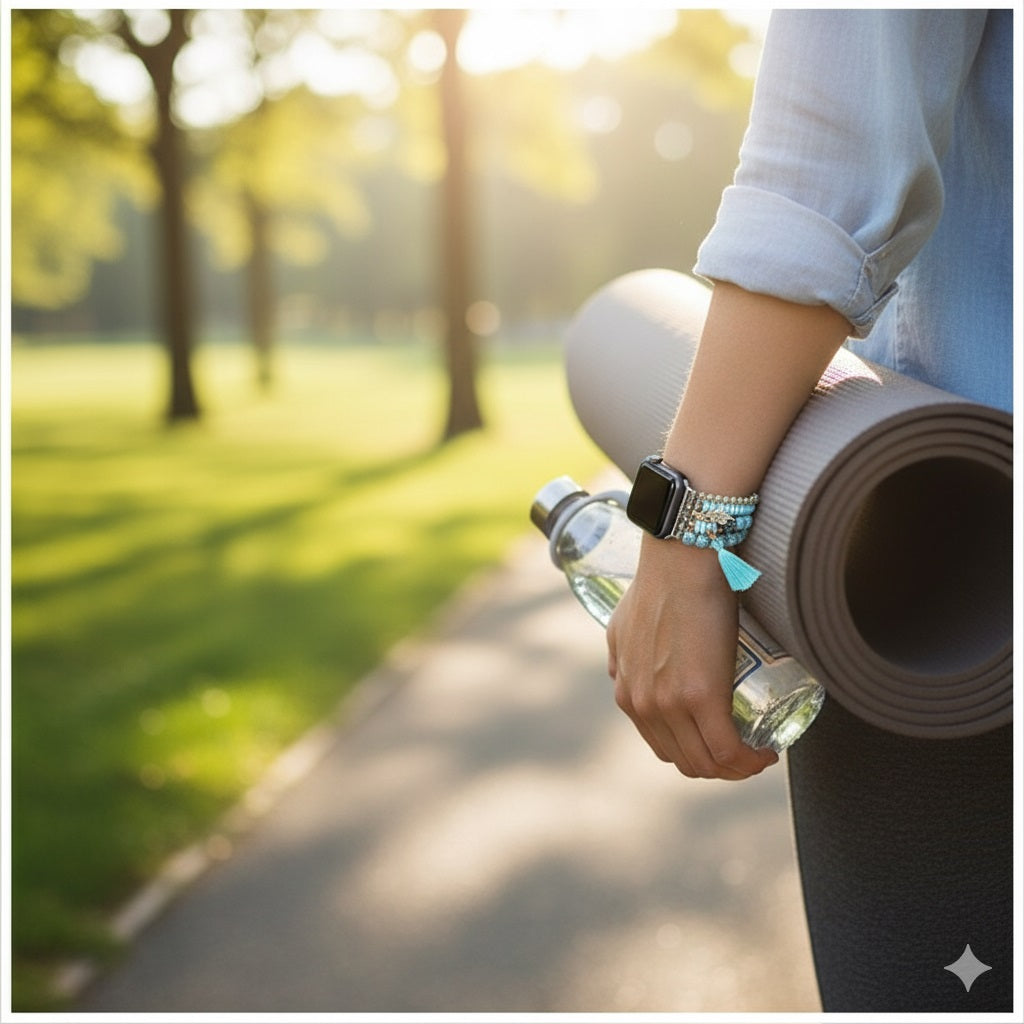 Correa Pulsera Bohemia para Apple Watch 42/44 mm Diseño Artesanal, Cuentas Decorativas