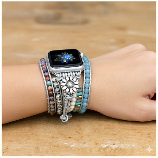 Correa Boho Trenzada para Apple Watch 42/44mm con Piedras Naturales, Estilo Luxury-Trendy