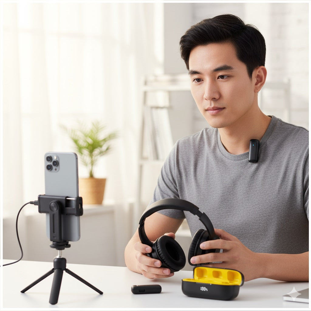 Micrófono Inalámbrico Profesional Dual J13 Pro con Estuche de Carga y Conectores Lightning / Tipo-C