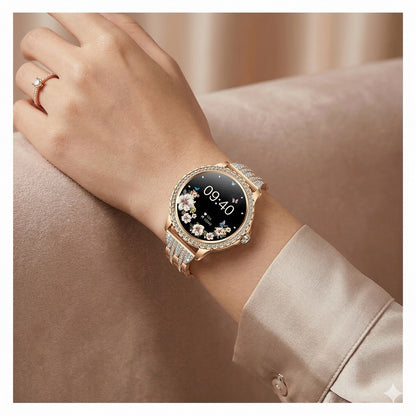 Smartwatch Elegante para Mujer Llamadas Bluetooth Monitor de Salud, Multideporte Correa Metálica