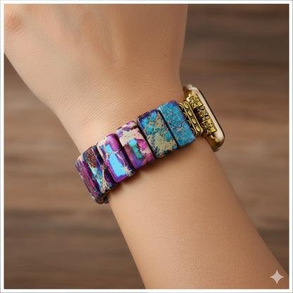 Correa Elástica Piedras Naturales para Apple Watch 42/44mm Diseño Bohemio Gemas Emperador Multicolor