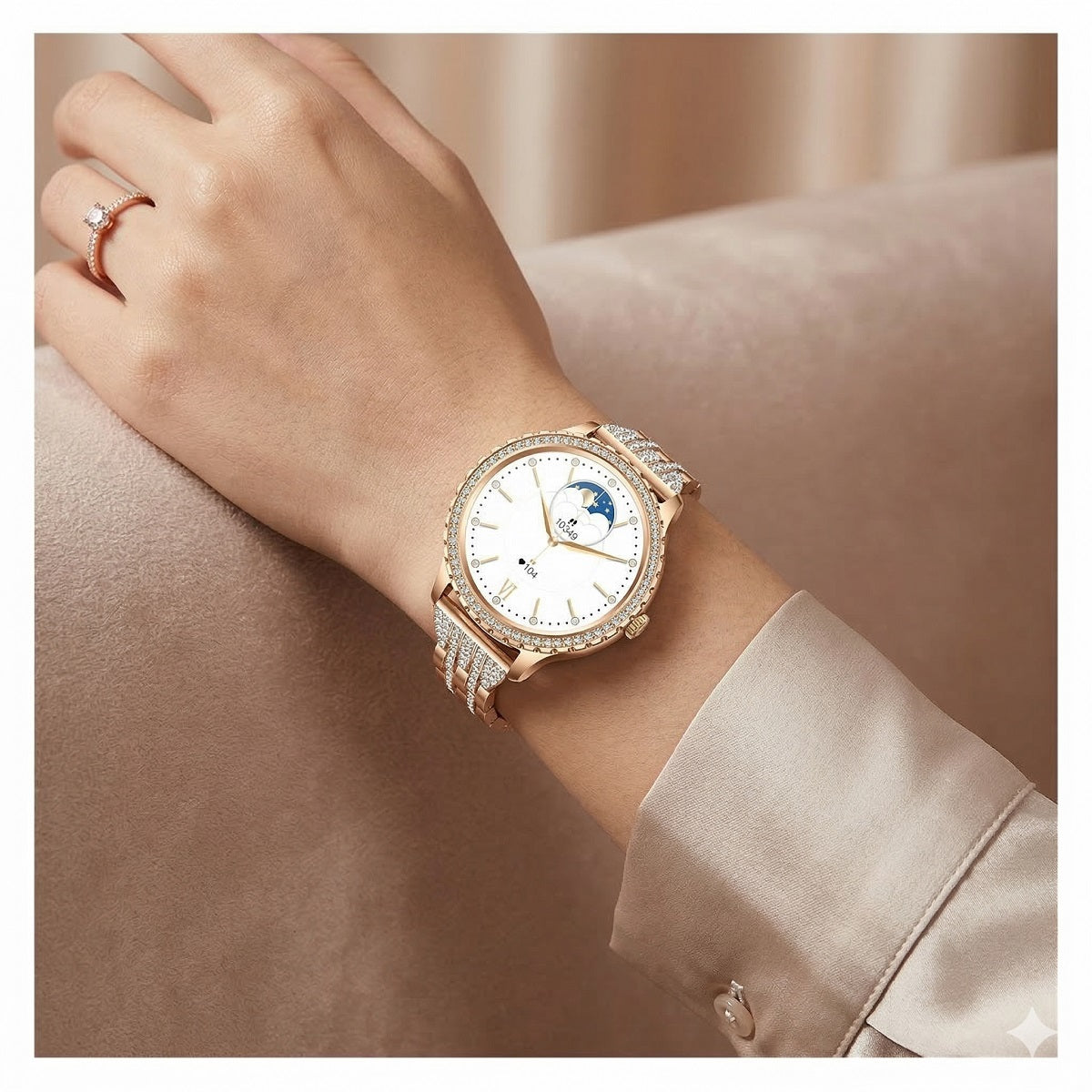 Smartwatch Elegante para Mujer Llamadas Bluetooth Monitor de Salud, Multideporte Correa Metálica
