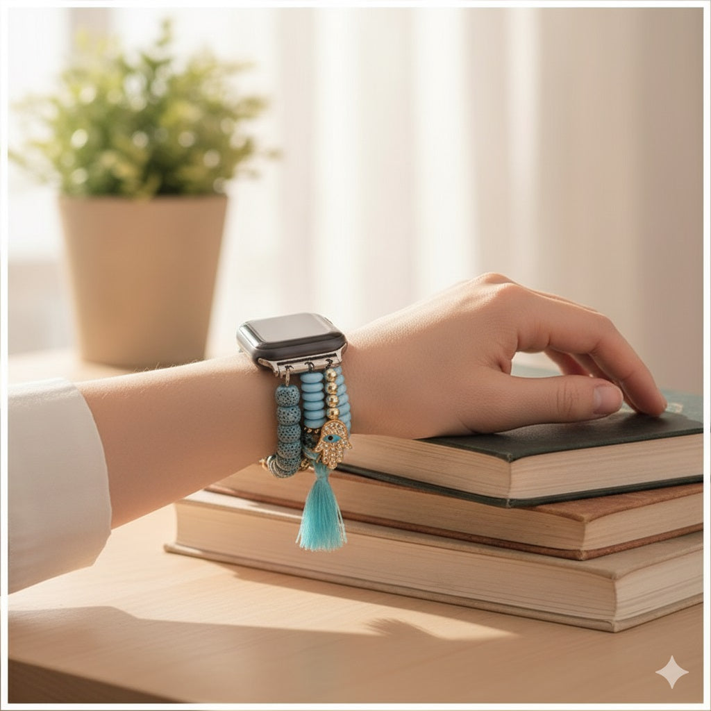 Correa Pulsera Bohemia para Apple Watch 42/44 mm Diseño Artesanal, Cuentas Decorativas