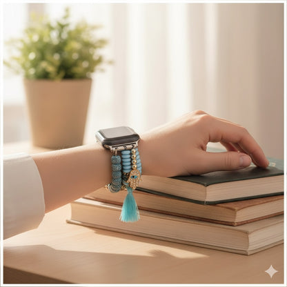 Correa Pulsera Bohemia para Apple Watch 42/44 mm Diseño Artesanal, Cuentas Decorativas