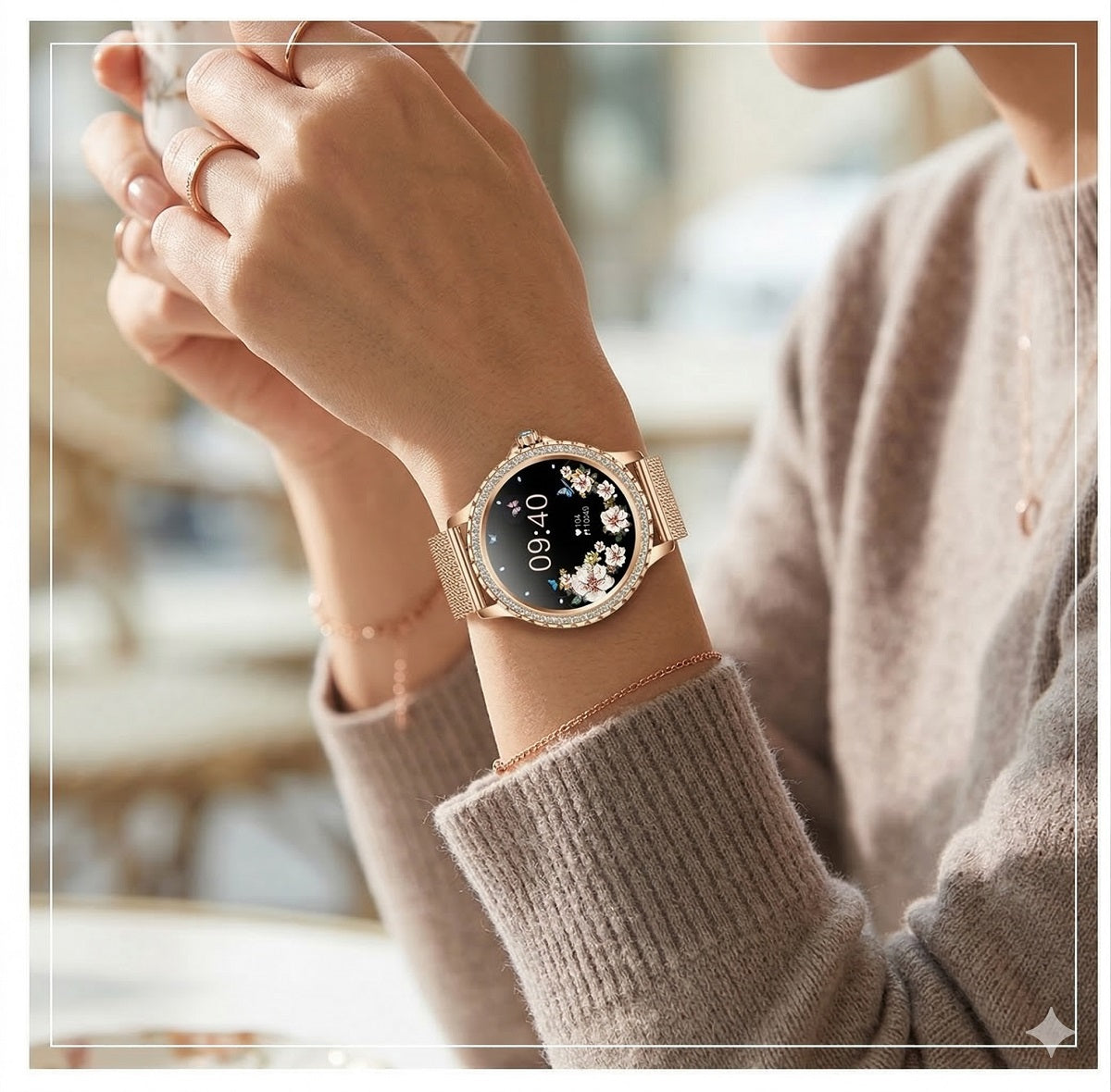 Smartwatch Elegante I58 para Mujer Llamadas Bluetooth Monitor de Salud IP67 Correa de Acero Milanesa
