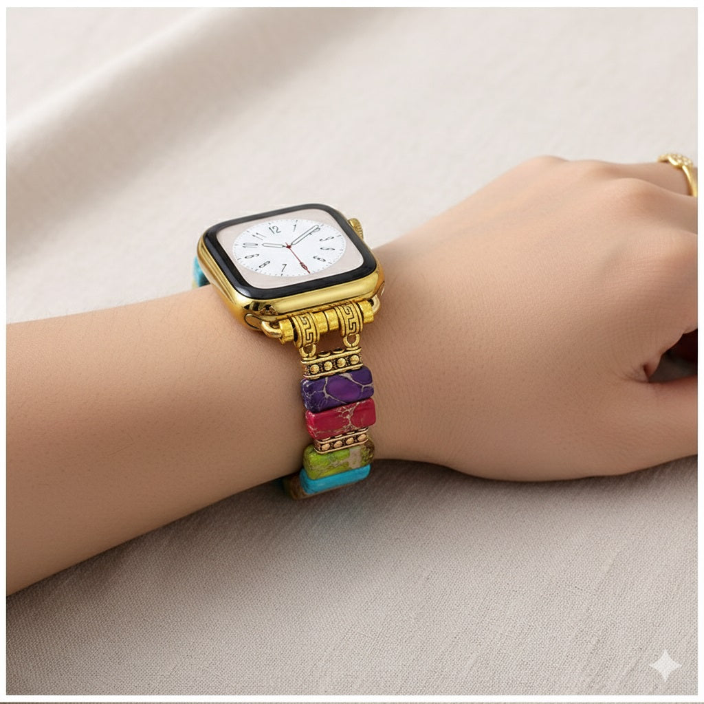 Correa Elástica Multicolor de Piedras Naturales para Apple Watch 42/44 mm Gemas Pulidas