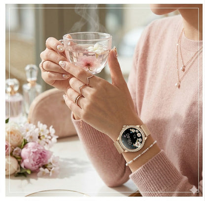 Smartwatch Elegante I58 para Mujer Llamadas Bluetooth Monitor de Salud IP67 Correa de Acero Milanesa