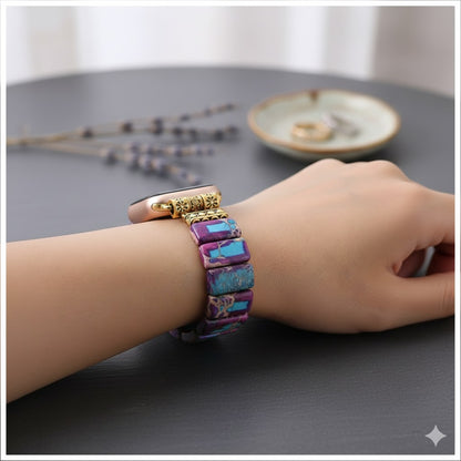 Correa Elástica Piedras Naturales para Apple Watch 42/44mm Diseño Bohemio Gemas Emperador Multicolor