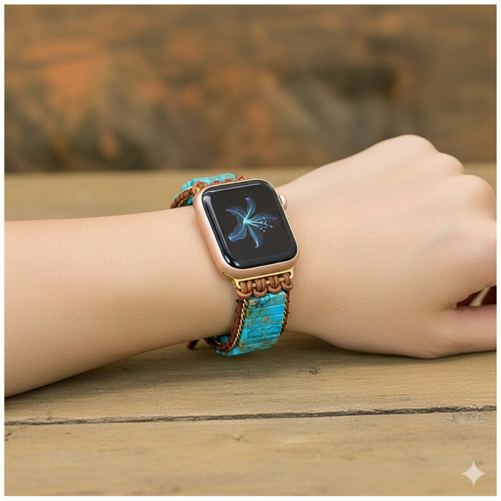 Correa Bohemia de Turquesa para Apple Watch (42/44mm) Diseño Artesanal, Piedras Naturales