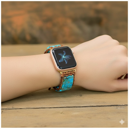 Correa Bohemia de Turquesa para Apple Watch (42/44mm) Diseño Artesanal, Piedras Naturales