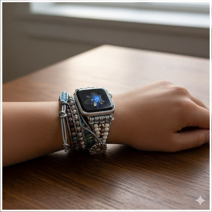 Correa Boho Trenzada para Apple Watch 42/44mm con Piedras Naturales, Estilo Luxury-Trendy
