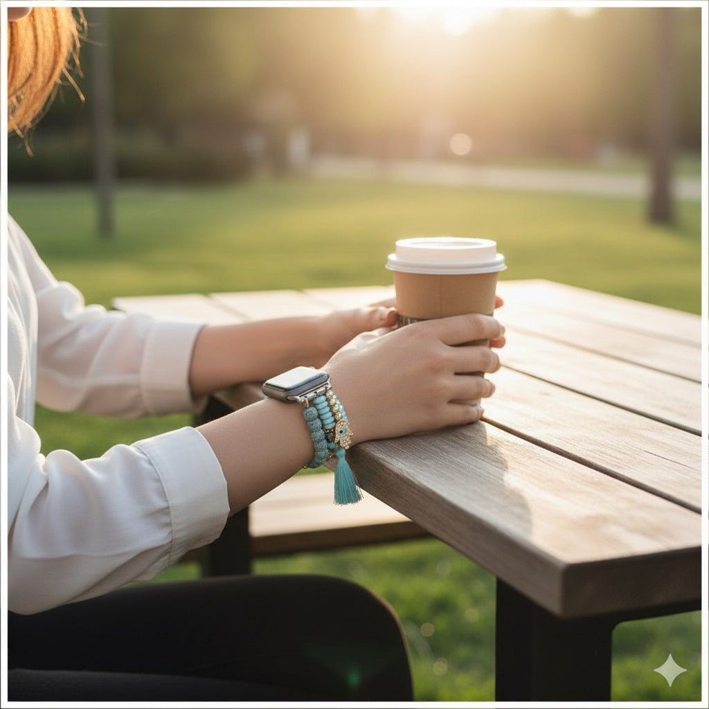 Correa Pulsera Bohemia para Apple Watch 42/44 mm Diseño Artesanal, Cuentas Decorativas