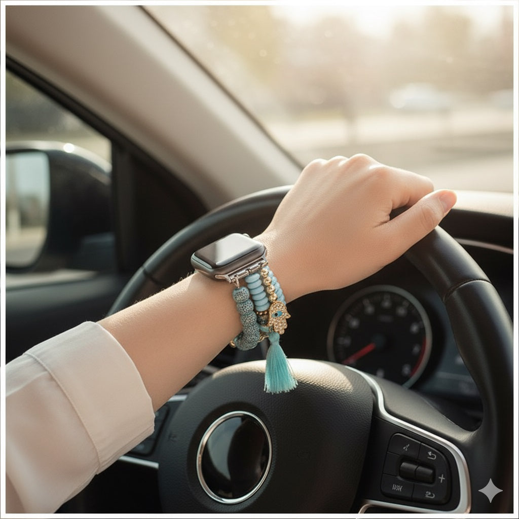 Correa Pulsera Bohemia para Apple Watch 42/44 mm Diseño Artesanal, Cuentas Decorativas