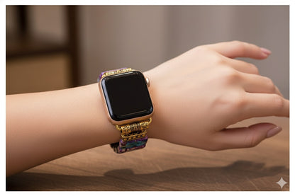 Correa Elástica Piedras Naturales para Apple Watch 42/44mm Diseño Bohemio Gemas Emperador Multicolor