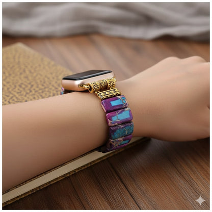 Correa Elástica Piedras Naturales para Apple Watch 42/44mm Diseño Bohemio Gemas Emperador Multicolor