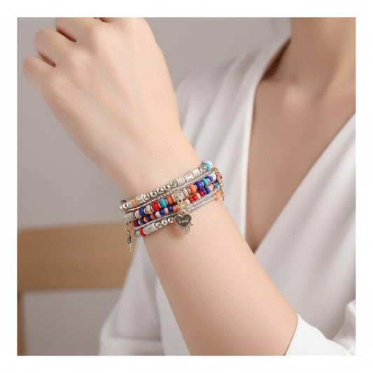 Correa Bohemia de Cuentas para Apple Watch 42/44 mm Múltiples Hilos Decorativos y Dijes Protectores