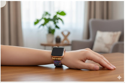 Correa Elástica Piedras Naturales para Apple Watch 42/44mm Diseño Bohemio Gemas Emperador Multicolor