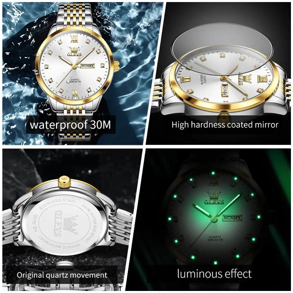 Reloj de Hombre Elegante Movimiento Cuarzo Bicolor Acero Inoxidable